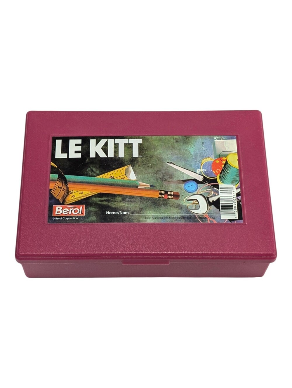 Vintage Le Kitt Magenta Plastic Pencil Case Berol Canada 90s School Supplies